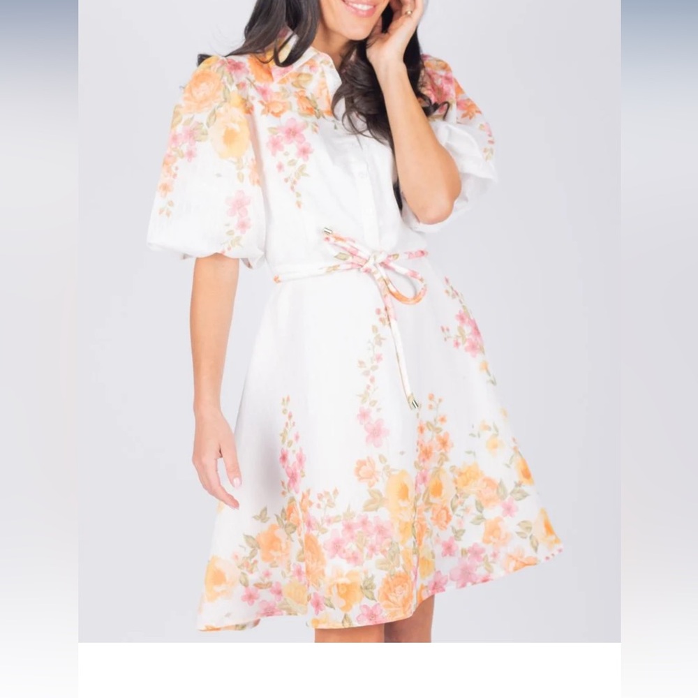 Floral White Dress with Pink and Orange Accents